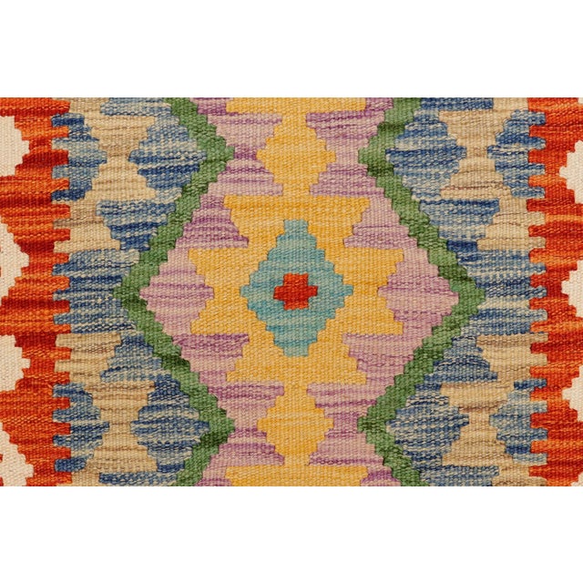 Boho Chic Turkish Kilim Rust Beige Hand-Woven Wool Rug For Sale - Image 4 of 9