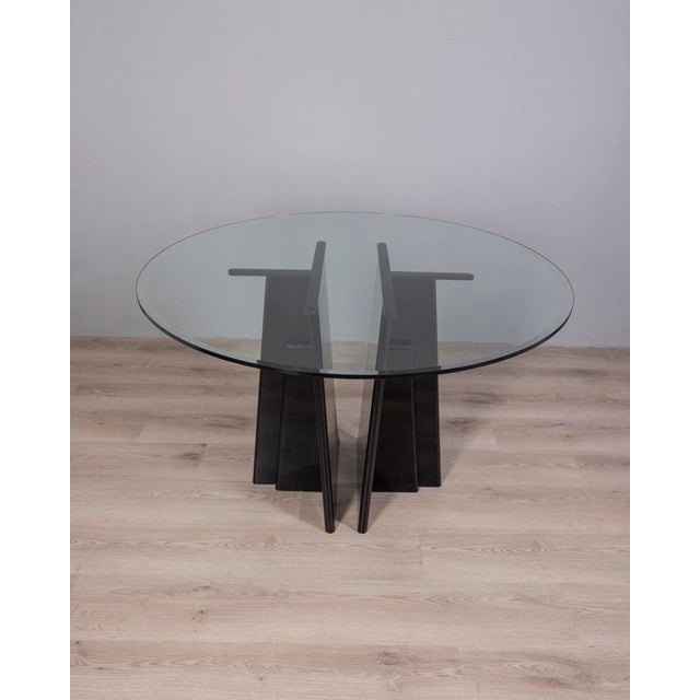 Vintage Italian Round Table in Black Wood and Glass, 1980s For Sale - Image 4 of 8