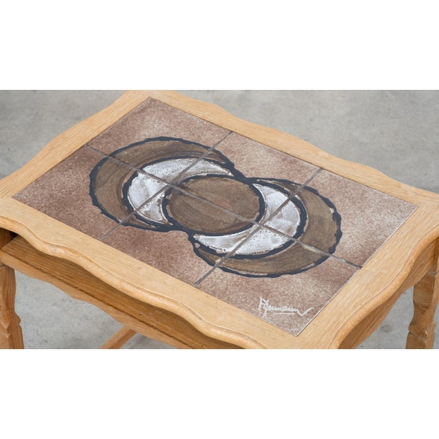 Wood Danish Brutalist Oak Bedside Table with Ceramic Tiles, 1960s For Sale - Image 7 of 10