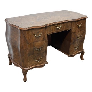 Italian Rococo Bombe Pedestal Desk, Olive Wood For Sale
