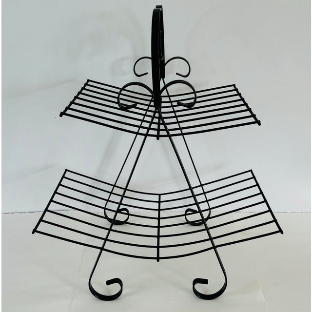 Mid-Century Modern Vintage 1950s Black Metal Two-Tier Magazine Rack For Sale - Image 3 of 7