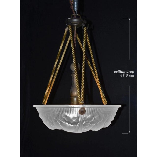 Art Deco French Croismare Glass Plafonnier with Silk Rope and Bronze Fittings, 1890s For Sale - Image 3 of 14