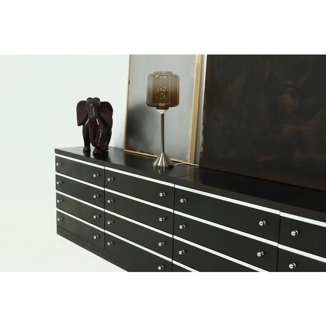 Large Modular Sideboard in Ebonized Wood with Aluminium Accents, 1980s, Set of 3 For Sale - Image 12 of 13