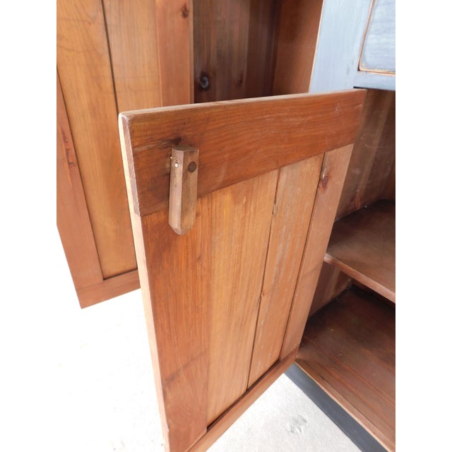 Primitive Shaker Style Paint Distressed Step Back Cabinet by Ezra G Tiffin Ohio For Sale - Image 10 of 18