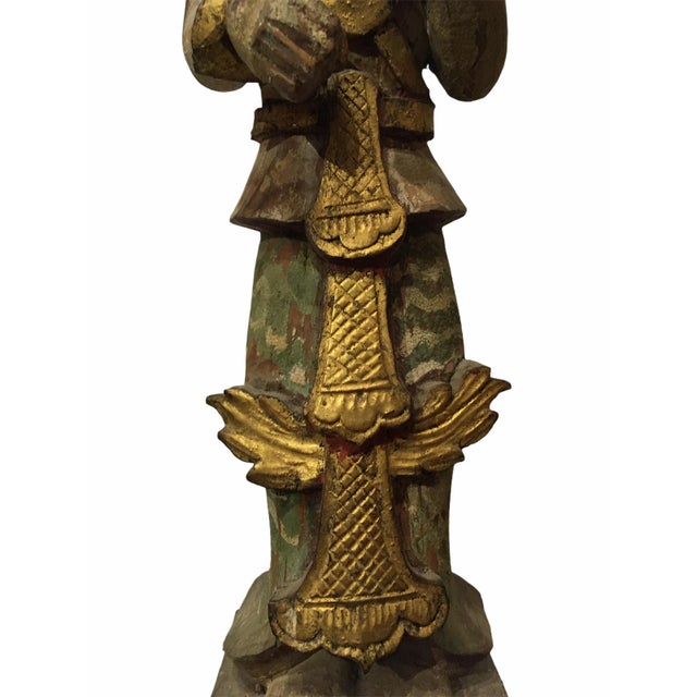 Antique South East Asian Cambodian Caved Wood Gold Gilt Temple Guardians - a Pair For Sale - Image 11 of 13