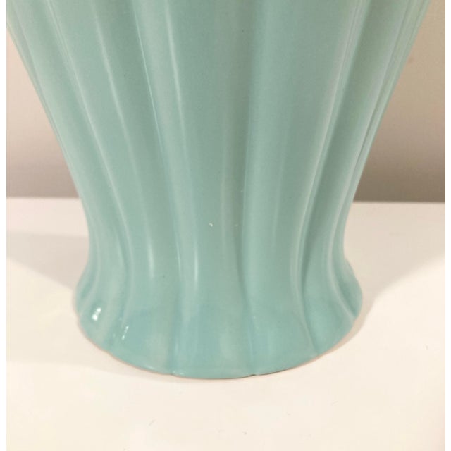 1980s 1980s Ribbed Turquoise Ceramic Table Lamp For Sale - Image 5 of 7