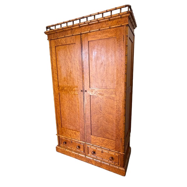 Early 20th Century French Belle Époque Faux Bamboo Bird's-Eye Maple Armoire For Sale - Image 14 of 14