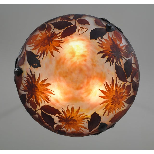 French Art Deco Pendant Light by Daum & Majorelle - 1925 Cameo Chandelier France For Sale - Image 9 of 13