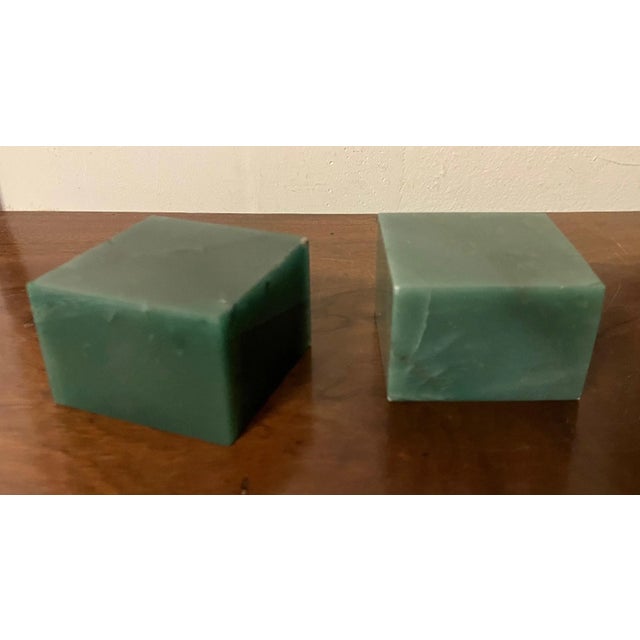 Stone Green Agate Stone Square Display Base Block Cubes or Candlesticks - a Pair For Sale - Image 7 of 13