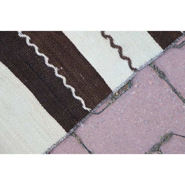 1980s Tribal White Striped Kilim Rug For Sale In Sacramento - Image 6 of 11