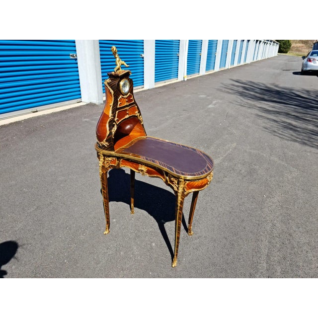 Elegant beautiful Louis XV Style Marquetry & Gilt Bronze-Mounted office Desk/Table with inset clock and kidney-shaped top....