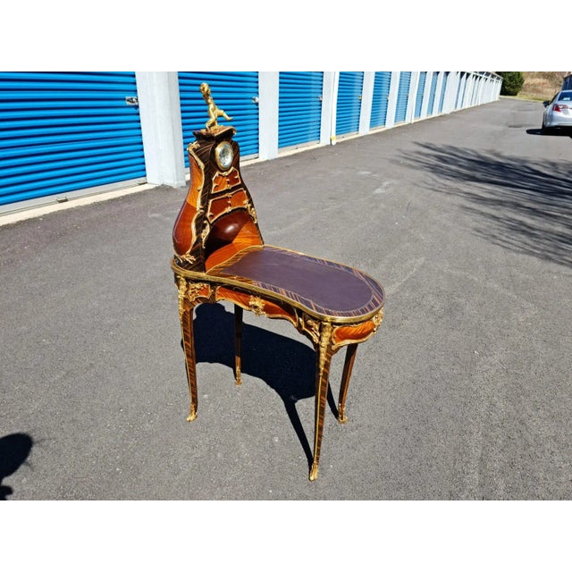 Elegant beautiful Louis XV Style Marquetry & Gilt Bronze-Mounted office Desk/Table with inset clock and kidney-shaped top....