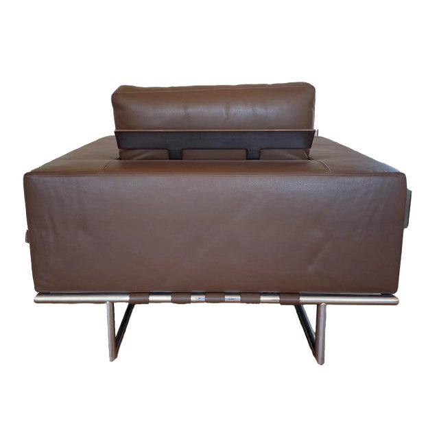 Mid- Century Modern Style Dark Brown Leather Armchair For Sale - Image 4 of 8