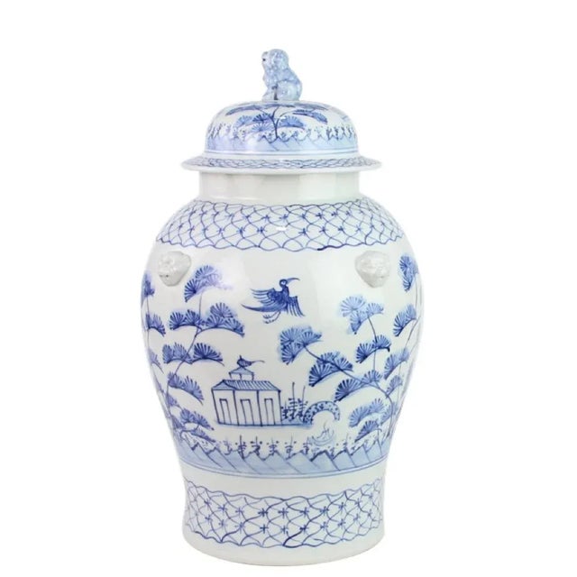 Village Scene Ginger Jar in Pale Blue and White For Sale - Image 4 of 5