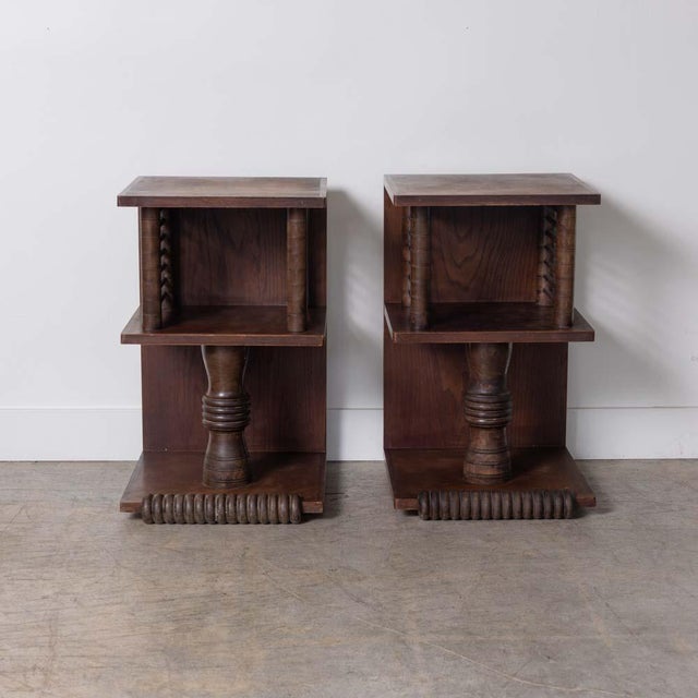 French Pair of 1940s French Oak End Tables Attributed to Charles Dudouyt For Sale - Image 3 of 17