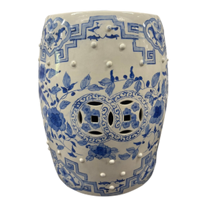Vintage Blue and White Chinoiserie Ceramic Garden Stool