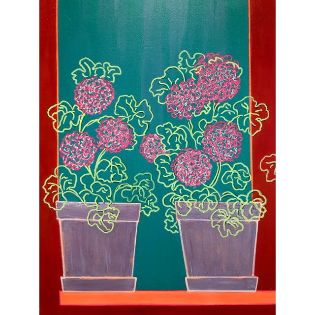 1990s 1990s Fauvist Style Oil Painting of Flower Planters in a Window by Molly Schiff For Sale - Image 5 of 10