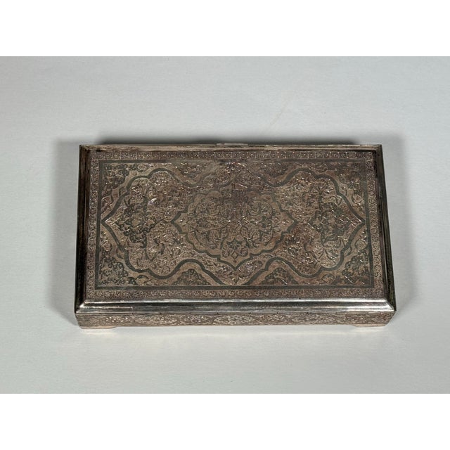 An exceptional vintage hand-engraved silver decorative box attributed to Persian silverwork of the late Pahlavi era, circa...