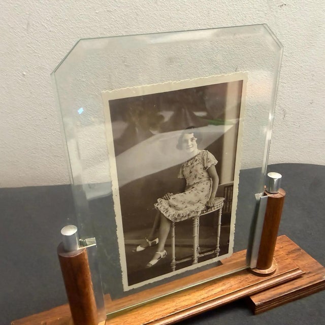 1930s 1930s Art Deco Wood, Chromed Metal and Glass French Picture Frame For Sale - Image 5 of 11