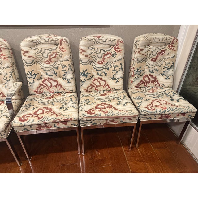 1970s 1970s Milo Baughman Style (Attributed) Dining Chairs; Chrome With Gorgeous Upholstery For Sale - Image 5 of 12