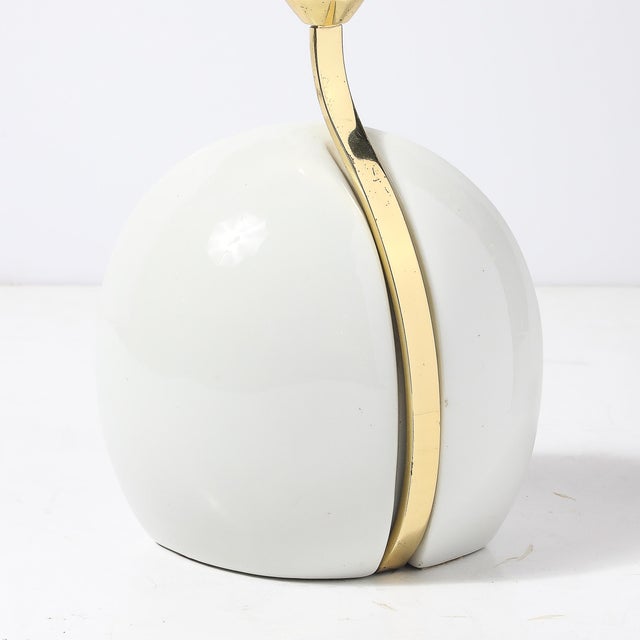 Metal Mid-Century White Ceramic & Polished Brass Sculptural Table Lamps by Lumi Murano For Sale - Image 7 of 13