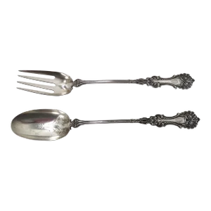 Large Patent 1898 Antique American Sterling Silver Rococo Salad Serving Set