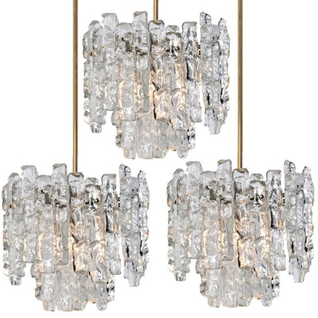 1970s Modern Ice Glass Pendant Light from Kalmar, 1970s For Sale - Image 5 of 16