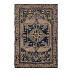 Vintage Tabriz Rug in Beige-Brown and Blue Geometric Patterns by Rug & Kilim