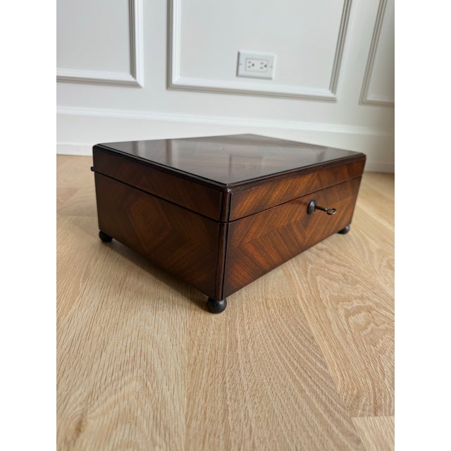 2000 - 2009 Theodore Alexander Diamond-Matched Walnut Veneer and Solid Walnut Jewelry Box, Valet Box or Document Chest With Keys For Sale - Image 5 of 12
