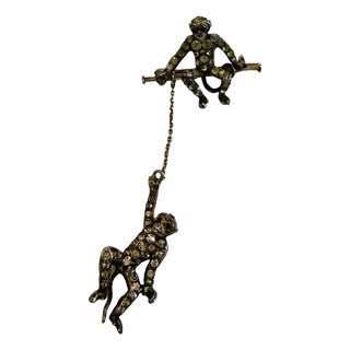 Antique Art Deco Sterling Silver Moving Monkey Brooch by Knoll & Pregizer, 1890s For Sale