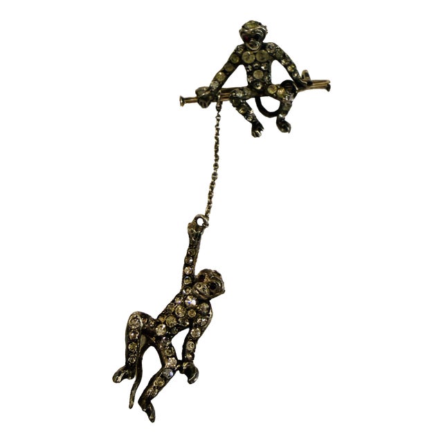 Antique Art Deco Sterling Silver Moving Monkey Brooch by Knoll & Pregizer, 1890s For Sale