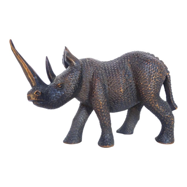 Mid 20th Century African Carved Wood Black Rhinoceros Sculpture For Sale