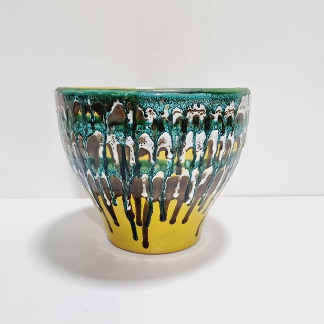 Forest Green Vintage Bohemian Ceramic Planter in Green and Lemon Yellow, 1950s For Sale - Image 8 of 11