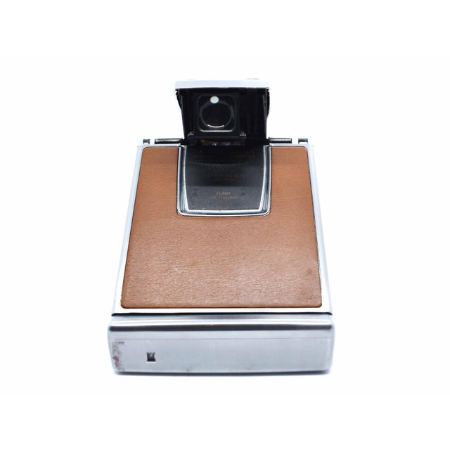 Original Mid-Century Polaroid Sx-70 Land Folding Camera With Tan Leather and Chrome Finish For Sale - Image 6 of 11