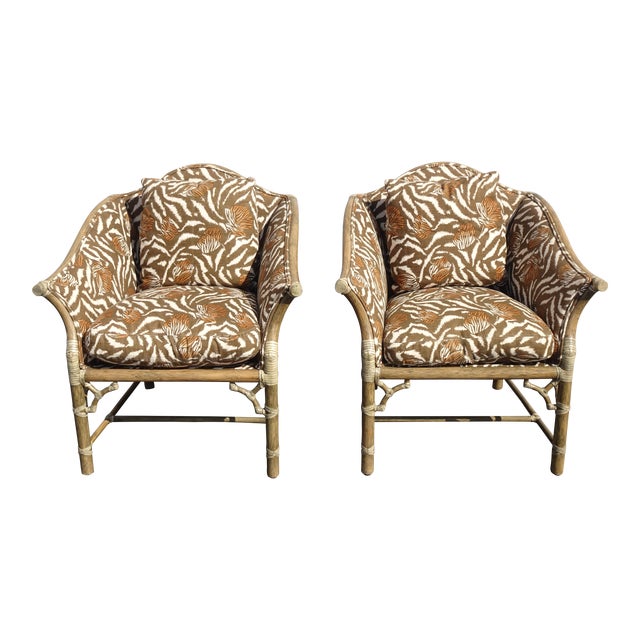 Pair Vintage McGuire Mid Century Bamboo Rattan Zebra Print ...