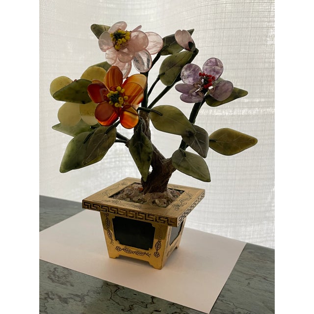 Vintage hard stone jade tree with rose quartz and carnelian blooms. This one is a step above the rest as the base has...