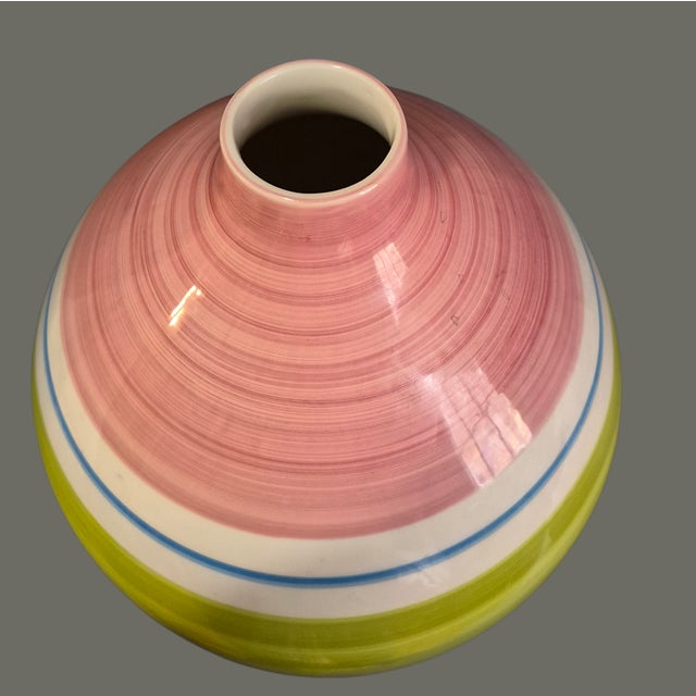 Vintage Striped Multi Color Ceramic Vase Made in Portugal For Sale - Image 4 of 7