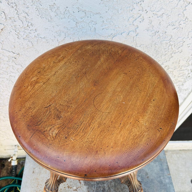 Wood Early 1900s Oak Wood Piano Stool With Glass Ball Claw Feet For Sale - Image 7 of 18