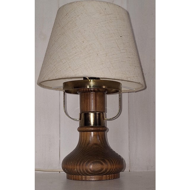 Vintage Table Lamp with Brown Spruce Wood Base, 1980s For Sale - Image 6 of 7