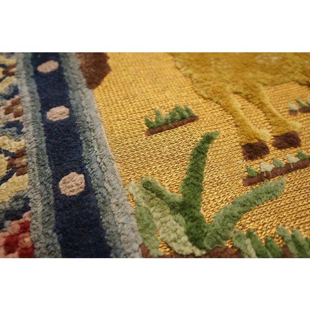 Textile 1930s Yellow Gold Scene Figural Antique Chinese Silk & Metallic Thread Rug 2'7" X 4'2" Wool Knotted Carpet For Sale - Image 7 of 12