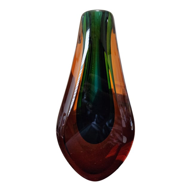 Large Vintage Murano Sommerso Art Glass Vase Flavio Poli / Seguso Style - Amber For Sale