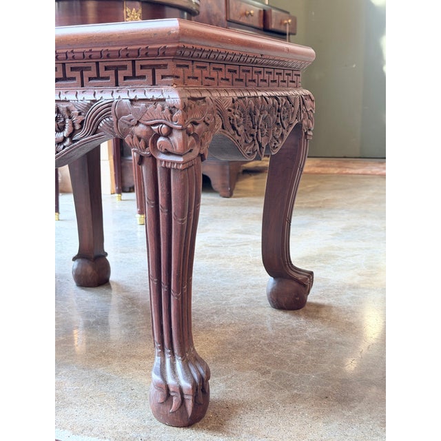 Wood Pair of Vintage Asian Chinoiserie Carved Hardwood Low Side Tables For Sale - Image 7 of 8