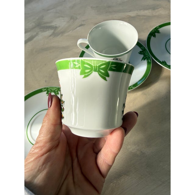 Green MCM Georges Briard Yule Tide Tea Cups and Saucers Vintage Christmas Tree Coffee Service - A Set of 10 For Sale - Image 8 of 12