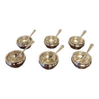 Set of Six Sterling Silver Salt Cellars With Spoons by Gorham, 20th Century For Sale