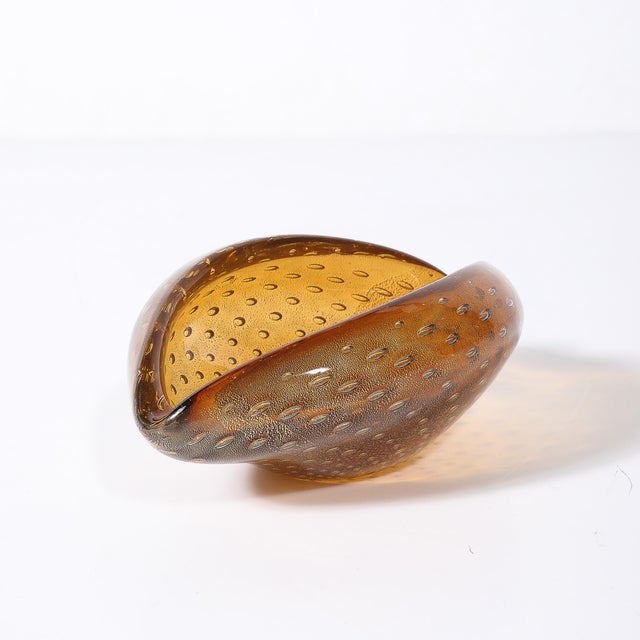 Mid-Century Hand-Blown Murano Amber Bullicante Glass Dish W/ 24kt Gold Flecks For Sale - Image 14 of 14