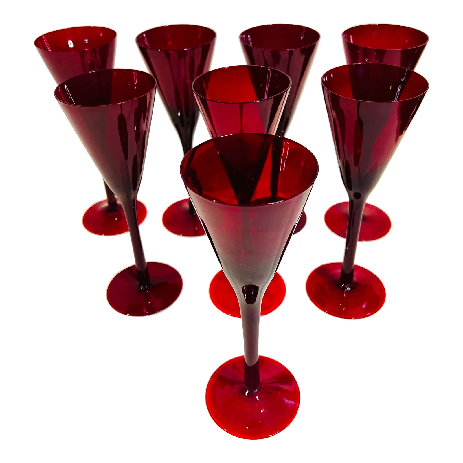set-of-8-deep-ruby-red-wine-glasses-water-goblets-stemware-chairish
