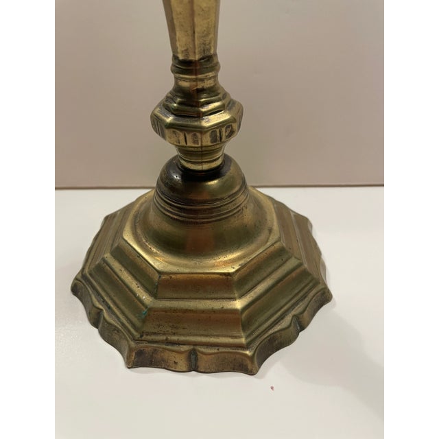 Antique Louis XIV French Brass Patinated Candlestick For Sale - Image 6 of 7