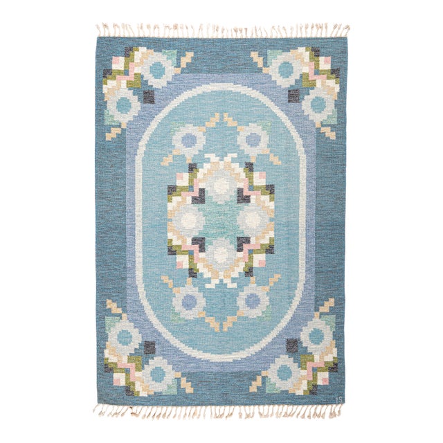 Mid-Century Swedish Flatweave Rug 9.5x6.5, 1960's For Sale