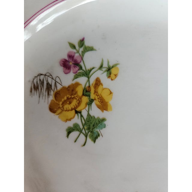 Ceramic Antique Old Paris Platters With Wildflowers and a Raspberry Pink Border - A Set For Sale - Image 7 of 8