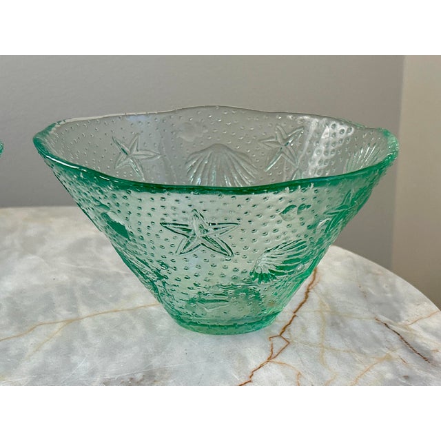 Vintage Spanish Recycled Glass Bowls – Embossed with Sea Motif Crafted in Spain from recycled glass, this bowl set brings...